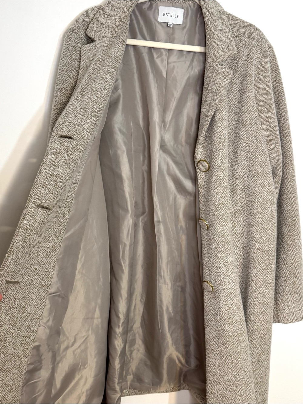 Estelle Plus Size Herringbone Coat 4X Neutral Longline Jacket Classic Chic Beige - Picture 7 of 10